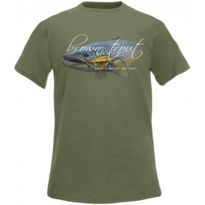 T-Shirt  Flotsam Brown Trout Spin Fishing  Edition - Khaki