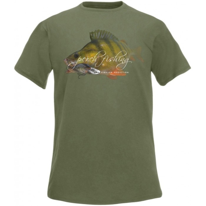 Rybářské tričko Flotsam Perch Lure Fishing Addiction - Olive