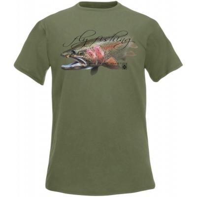 Rybářské tričko Flotsam Rainbow Trout Fly Fishing Addiction - Olive