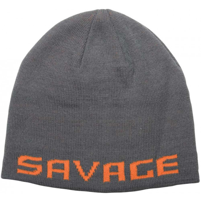 Zimní čepice Savage Gear Logo Beanie One Size Rock Grey/Orange